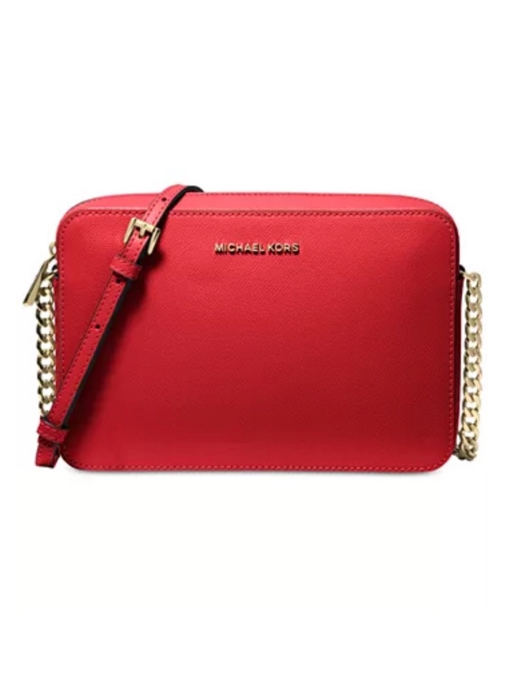Michael Kors Red Leather Crossbody Purse with Gold Chain (Used) - Picture 2 of 11